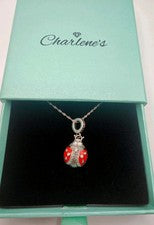 Collar colgante de plata 925 con diamantes de insectos de dama roja de 40 a 45 cm en caja para damas