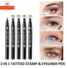 Lápiz delineador de ojos con sello tatuaje 2 en 1 negro líquido maquillaje impermeable