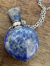Collar Botella Perfume Corazón Sodalita Natural Acero Inoxidable Cristal Colgante