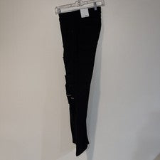 Nuevo con etiquetas Pantalones de mezclilla ajustados desgastados rasgados negros Nova de moda con cremallera al tobillo