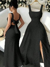 Elegante Vestido de Fiesta Sin Mangas Escote Cuadrado