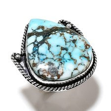 Anillo de joyería de plata de ley 925 hecho a mano con piedras preciosas turquesa tibetana talla 8 O902