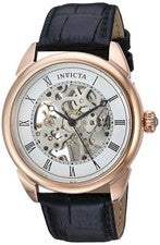 Nuevo reloj mecánico de cuero negro con esfera esqueleto Invicta 23537 para hombre
