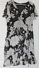 Vestido forrado envolvente sintético floral negro/crema B Design para mujer talla 14 nuevo sin etiquetas
