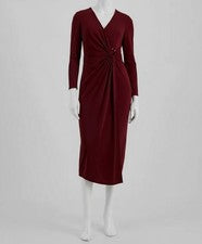 Vestido para mujer Anne Klein rojo cuello en V lateral acanalado jersey MIDI talla M