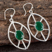 Pendientes colgantes de plata de ley 925 con piedras preciosas de ónix verde natural regalo AD
