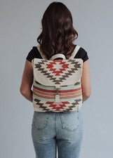Mochila Tejida Boho Patrón Azteca Algodón Bolso de Viaje Hecho a Mano Estilo Mochila-Crema