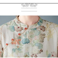 Vestido de mujer media manga chino Qipao cuello mandarín étnico midi informal