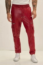 Pantalón cargo de cuero suave de piel de cordero real estilo pantalón rojo para hombre - Ropa de calle