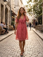 NUEVO CON ETIQUETAS $88 Vestido Dex Rojo Floral Romántico Novia Ligero Elegante ALine Mujer S