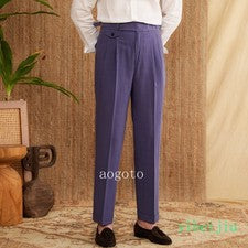 Pantalones informales ligeros retro para hombre italianos Nápoles cintura alta de lana