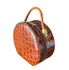 NUEVO Bolso de Cosméticos Pequeño de Cuero Italiano Vintage Espejo Marrón Redondo MALECI