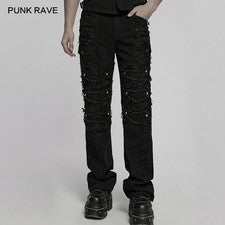 Punk Rave Hombres Negro Gótico Punk Envejecido Suelto Pantalones Rectos Pantalones Informales