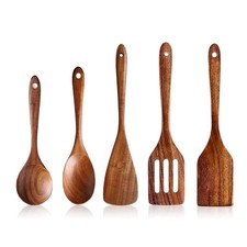 Juego de utensilios de cocina de madera de 5 piezas, juego de utensilios de cocina, cucharas de madera para co...