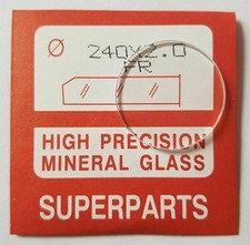 Reloj de calidad vidrio mineral cristal cara plana redonda 2 mm de espesor, Ø 16,1 mm a 45 mm