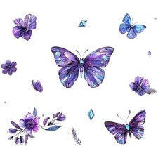 Pegatina de pared de mariposa púrpura para interior moderno elegante patrón floral