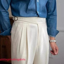 Hombres Cintura Alta Gurkha Estilo Británico Nápoles Pantalones Rectos Informales Retro Pantalones