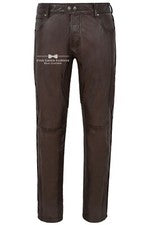 Pantalón de Cuero Para Hombre Marrón Elegante Moda Suave Diseñador Calce Ajustado Pantalones 4669