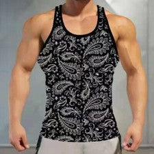 ⭐⭐⭐Chaleco Hombres Sin Mangas Moda Paisley Negro Entrenamiento Gimnasio Atlético