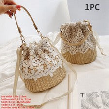 Bolso de mano de paja para mujer bandolera cubo bolsa playa bolsa de viaje