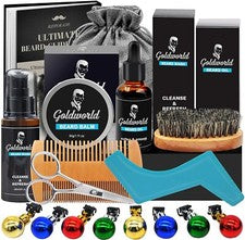 Kit de aseo para hombre cuidado del cabello facial con bálsamo para barba, aceite, lavado, cepillo, peine + Más