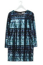 sheln Vestido Lentejuelas Azul Estampado Completo Elegante Mujer Talla 40