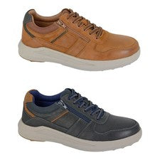 Route 21 Hombre Cuero Entrenadores Con Cordones Cremallera Informales Zapatos Espuma con Memoria Tallas 6-12