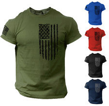 Camiseta Bandera América Negra Algodón Militar Envejecido EE. UU. Gimnasio Top