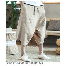 Hombres Harajuku Harén Pantalones Hombres Algodón Lino Joggers Pantalones Estilo Masculino Pantalones de Sudadera
