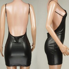 Moda Moda Cóctel Club Mujer Vestido Camisón Corto Aspecto Húmedo Cuero PU