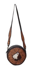 Bolso Bandolera Western Poker Spade Cuero de Vaca Recortado Redondo Cantimplora Cuero Hombro