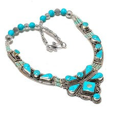 Collar Turquesa Hecho a Mano Nepalí Boho Bahamas Tibetano Nepalí Joyería 18" N96