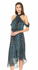Vestido midi estampado hombro frío verde RACHEL Rachel Roy 163972 para mujer talla 2
