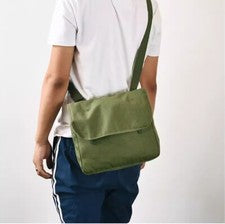 Bolso de Hombro Retro de Lona Cartera Militar Mochila Mensajero Verde Estilo Antiguo
