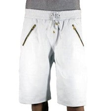 Nuevo Pantalón Corto BÁSICO Para Hombre Blanco 100% Pura Piel de Oveja Estilo Motociclista Pantalón