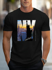 Camiseta elegante inspirada NYC estampado patriótico color transpirable negro