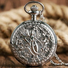 Estuche Hueco Plateado Mujeres Hombres Cuarzo Reloj Bolsillo Collar Cadena Medio Cazador