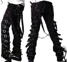 Pantalón gótico calce ceñido negro con correas hebilla punk rock Puritues para hombre