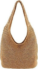 Bolso de Hombro CHIC DIARY Mujer Tejido a Mano Paja Grande Verano Playa Cuero Mano