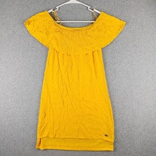 Mini Vestido Para Mujer GUESS Los Angeles Amarillo Fuera del Hombro Volantes XS Rayón