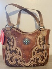 Bolso para mujer Montana West marrón y tostado bordado con diseño de piedra turquesa