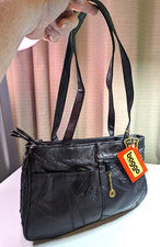 Nuevo con etiquetas Bolso de Hombro Baggo Imports Clásico Contemporáneo Cuero Negro