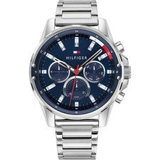 NUEVO RELOJ ALBAÑIL TOMMY HILFIGER 1791788 CORREA PLATA AZUL MARINO - GARANTÍA DE 2 AÑOS