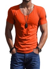 2X(Camiseta Hombre Músculo Cuello en V Manga Corta Longline Camisa Gimnasio Entrenamiento8683