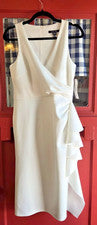 Vestido midi para mujer Ivy + azul marfil atemporal sin mangas con volantes delanteros talla 8 nuevo con etiquetas
