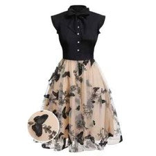 Vestidos de noche de fiesta de cóctel mariposa 3D con cuello camisero de gasa para mujer