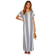 Vestido Lularoe Mujer Pequeño Maxi Macy Rayas Informal Moderno Moda Retro Primavera