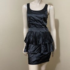 Vestido para mujer negro poliéster fiesta verano plisado en capas volantes cremallera talla S