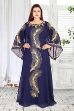 Caftán Georgette Boda Islámica Abaya Azul Marino Dubai Farasha VENTA Eid Marroquí