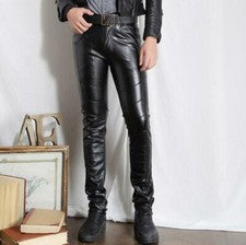 Moda Coreana Motociclista Hombres Imitación Cuero Pantalones Ajustados Punk Rock Informales Pantalones
